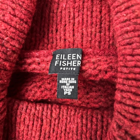 Eileen Fisher Sweater Womens PS Red Wool Blend Ribbed Cowl Neck Pullover - Picture 4 of 7